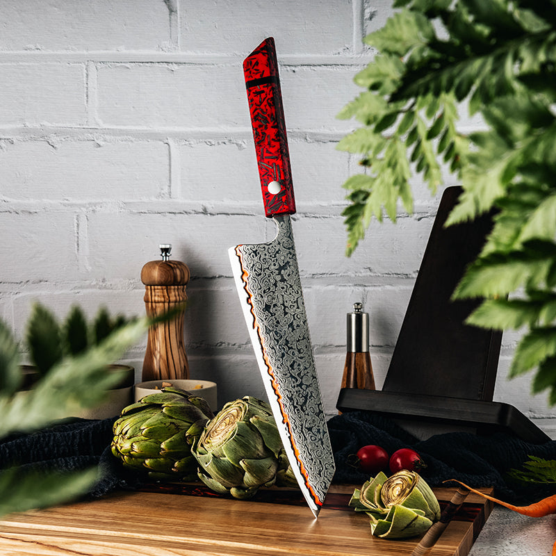 Hand Forged Santoku Japanese Chef Knife, Custom Made popular Damascus Chefs Knife, Engraved Kitchen knife-Gift For Him-Gift For Her