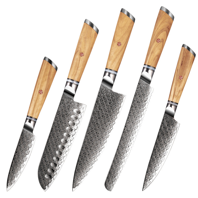 Handmade Damascus Chef set Of 5pc offers Forjing Fixed Blade With Leather,Damascus Knife Set,Damascus Chef Knife,Full Kitchen Knife Set,Chef Knives