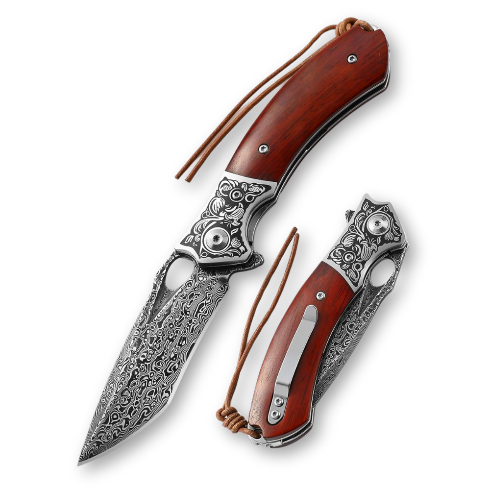 Personalized Damascus Folding Pocket knife Karambit red color Knife Hunting knife Handle Wood outlet With Free Damascus Keychain knife