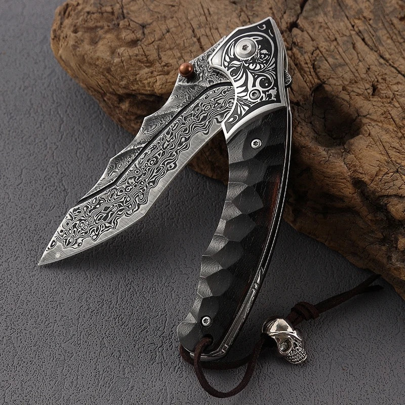 AM Custom popular handmade Damascus steel Hunting knife with pouch