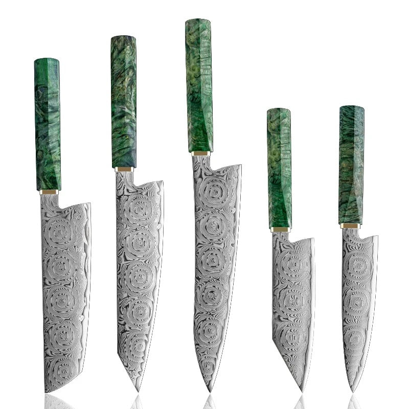 Hand Made Damascus Steel Chef Knife Set, Kitchen Knife Set, Set of 5 Pieces, Christmas gift, Japanese kitchen Chef knife deals Set with Sheath