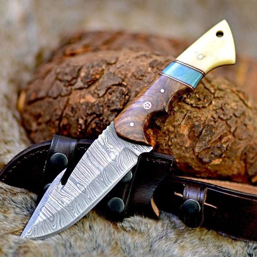 Damascus Hunting Knife, Damascus Fixed Blade Knife, Damascus Gut Hook Knife,  Damascus Ka Bar Knife Hand Made Knives Gifts for Men USA 