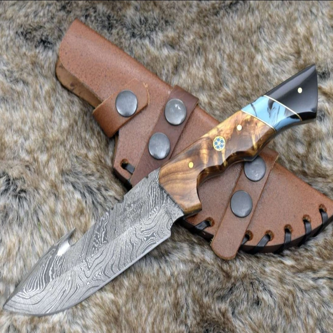 ADAM KNIVES 10-inch Handmade Damascus Hunting Knife, Fixed Blade