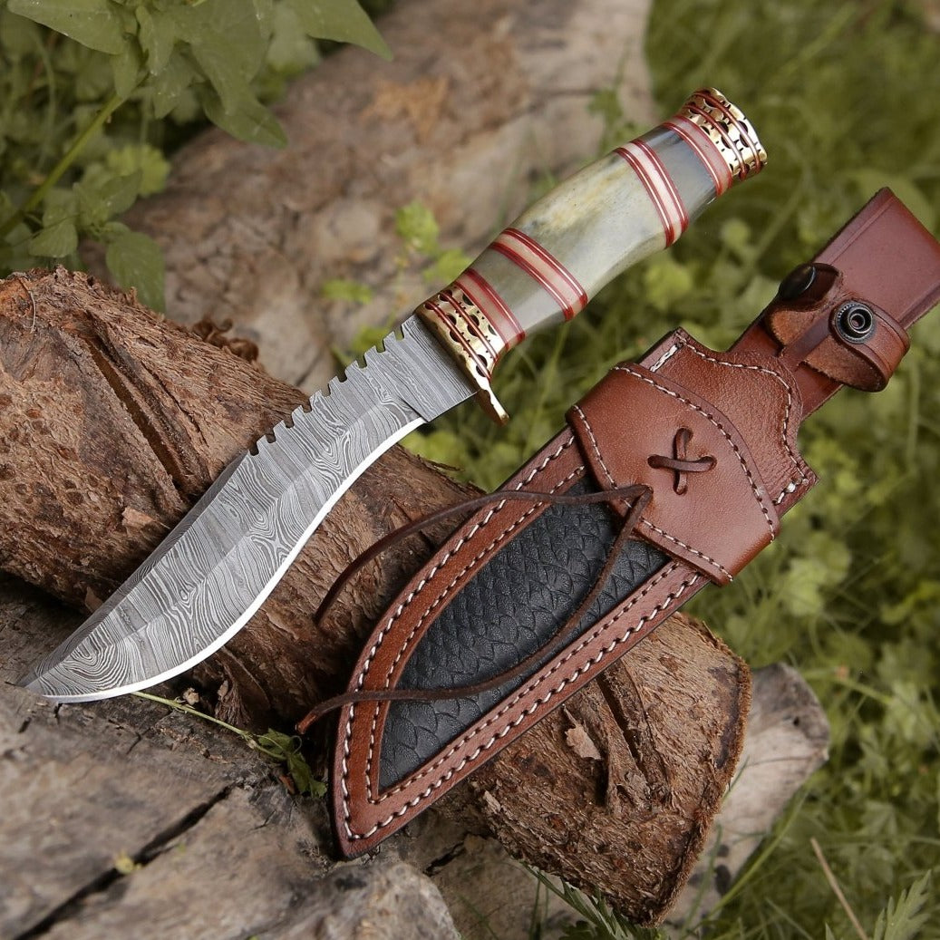 Custom handmade DAMASCUS STEEL deals CAMEL bone knife with leather pouch