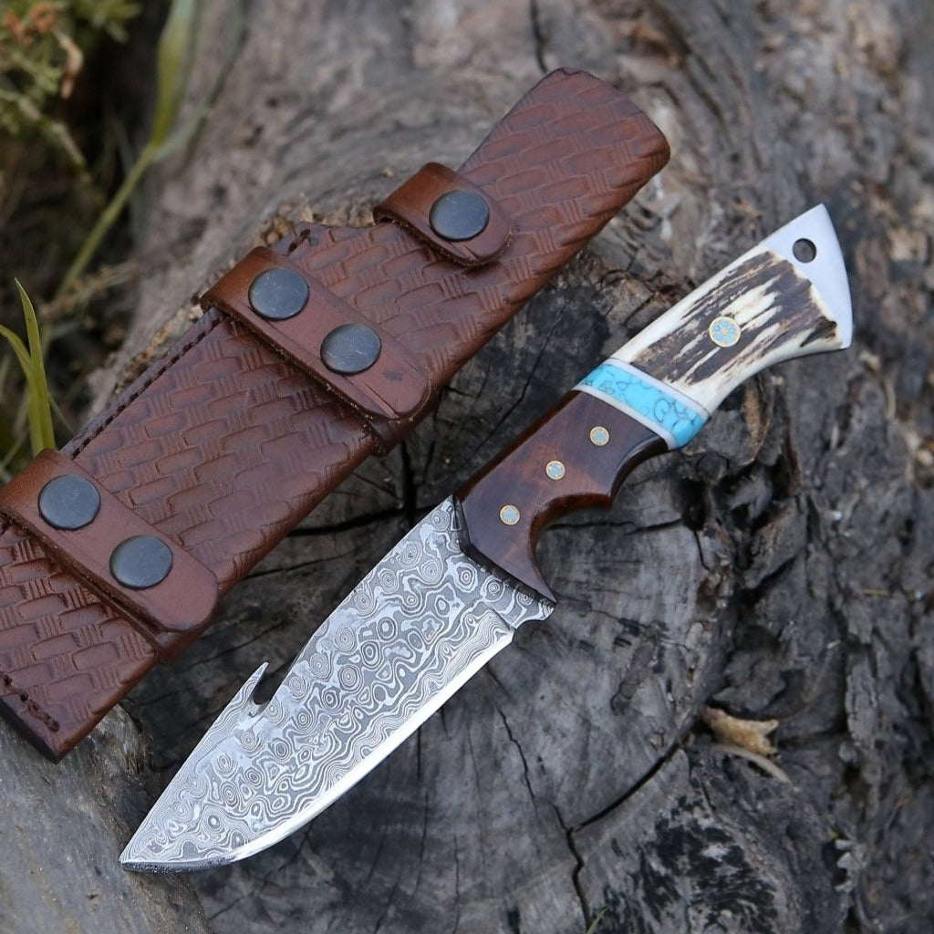 KD Damascus Hunting Knife Damascus Steel Bushcraft Knife – Knife