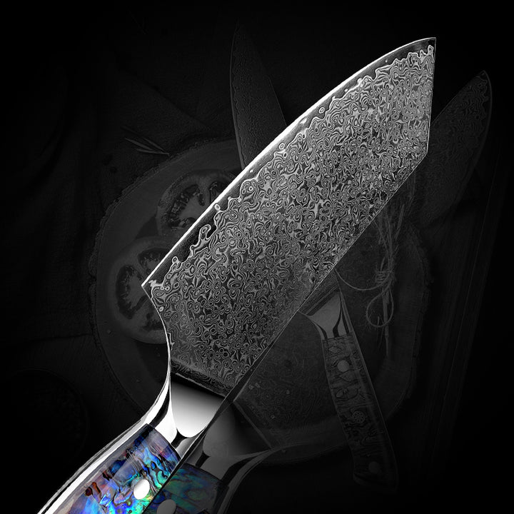 Cleaver knives - Ronin VG10 Damascus Cleaver Knife with Exotic Abalone Shell Composite Handle - Shokunin USA