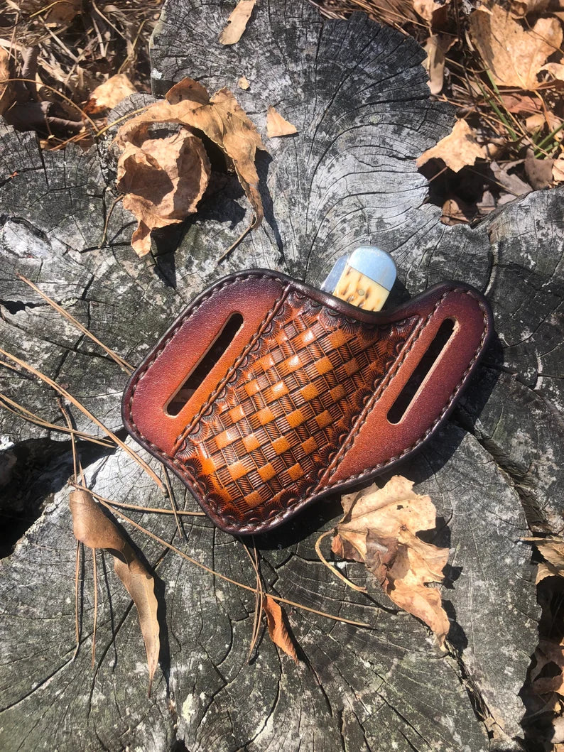  - Handcrafted Leather Pancake Holster Belt Loop - Basketweave Design - Shokunin USA