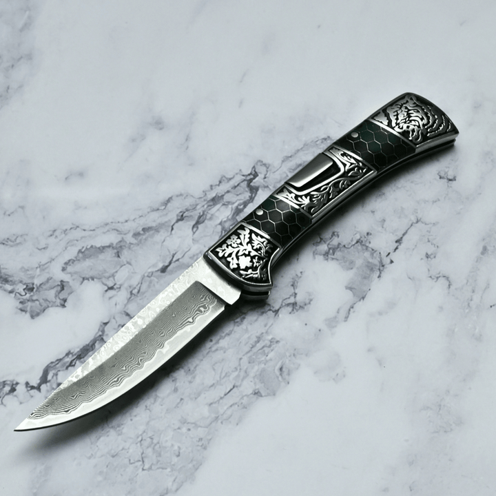 Camping knives - Wraith Damascus Pocket Knife with Honeycomb Resin Handle - Shokunin USA