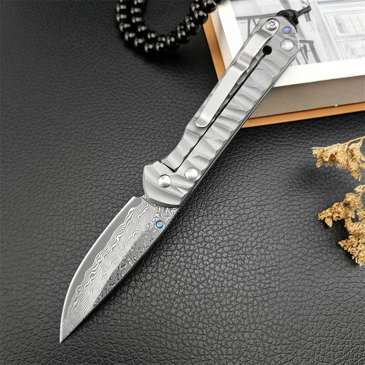 EDC Knife - Diamond Japanese EDC Pocket Knife with VG10 Damascus Blade, Titanium Handle & Sheath - Shokunin USA