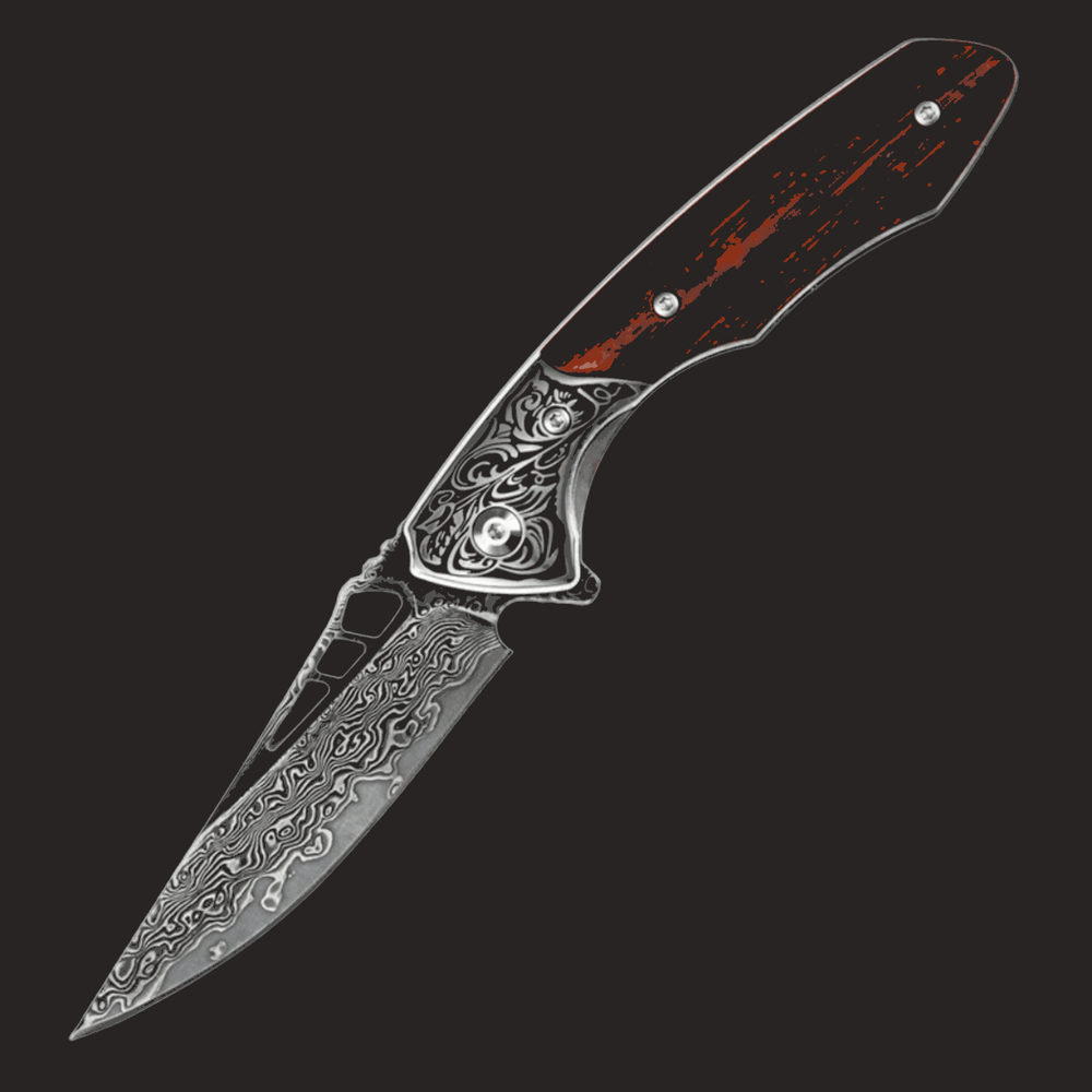 VG10 Damascus Pocket knife - Artemis VG10 Damascus Pocket Knife with Clip & Exotic Red Sandal Wood Handle - Shokunin USA