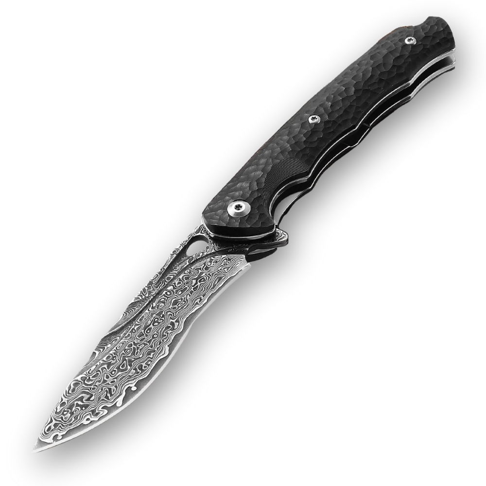 Panther Handmade Stainless Damascus Pocket Knife with Clip and Exotic Ebony Wood Handle