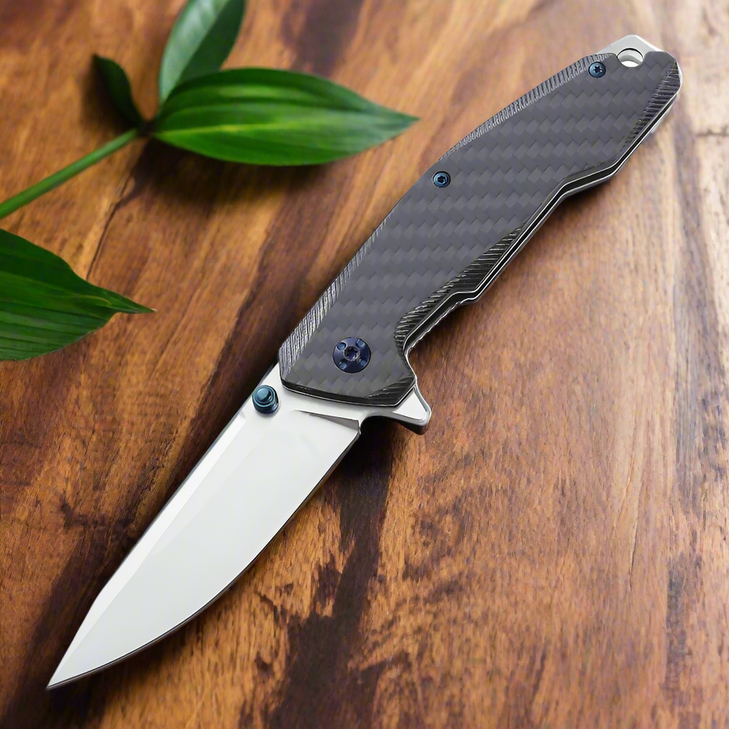 Pocket knife - Manta Pocket Knife with Carbon Fiber Handle & Leather Sheath - Shokunin USA