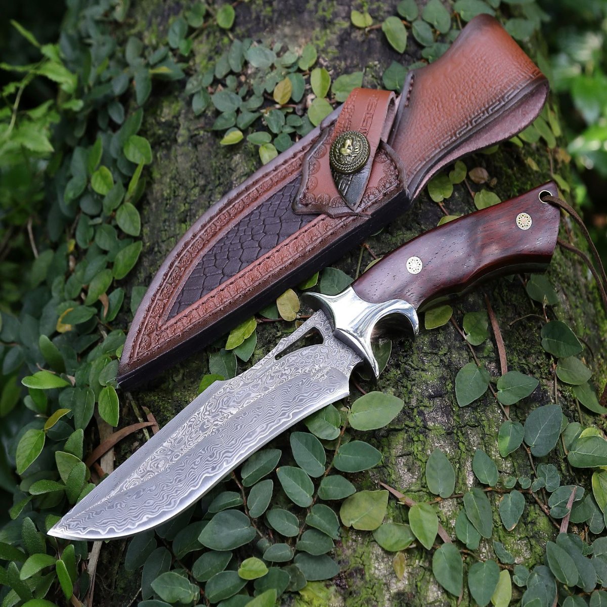 Handmade damascus Dagger Fixed blade Hunting Knife with Sheath full tang Outdoor knife A gift item 2024 for boy friend