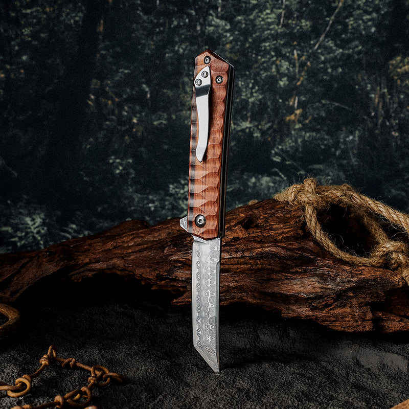 Utility Knife - Lucifer VG10 Handmade Tanto Knife with Exotic Rose Wood Handle - Shokunin USA