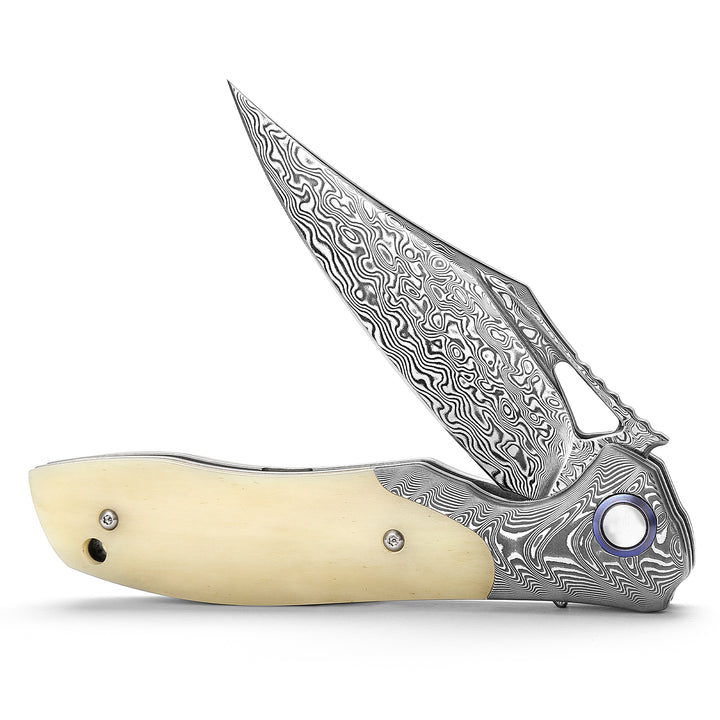 Utility Knife - Helios VG10 Damascus Pocket Knife with Bone Handle - Shokunin USA