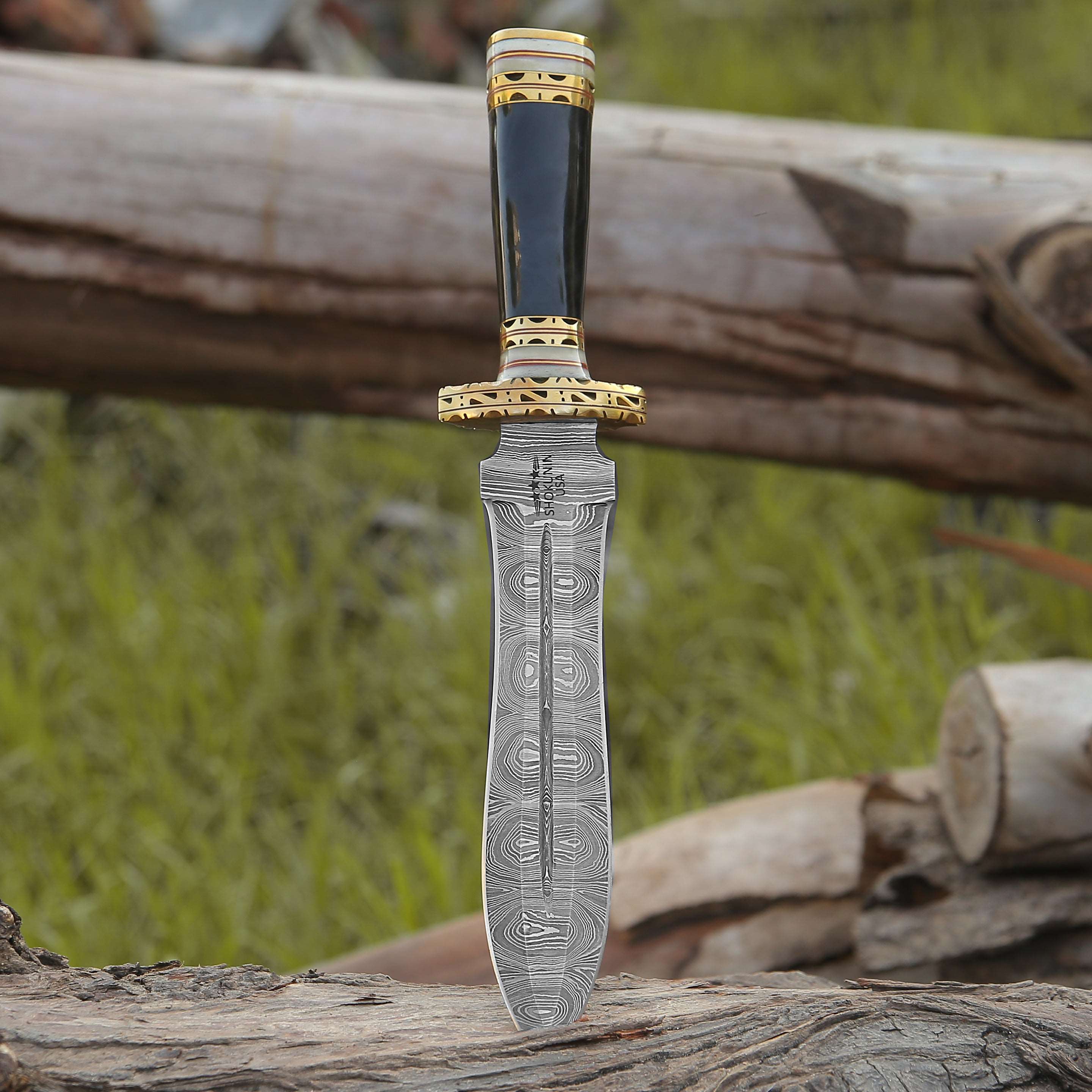 BEAUTIFUL CUSTOM HAND Made Damascus Steel authentic Hunting Dagger Knife Brass Handle