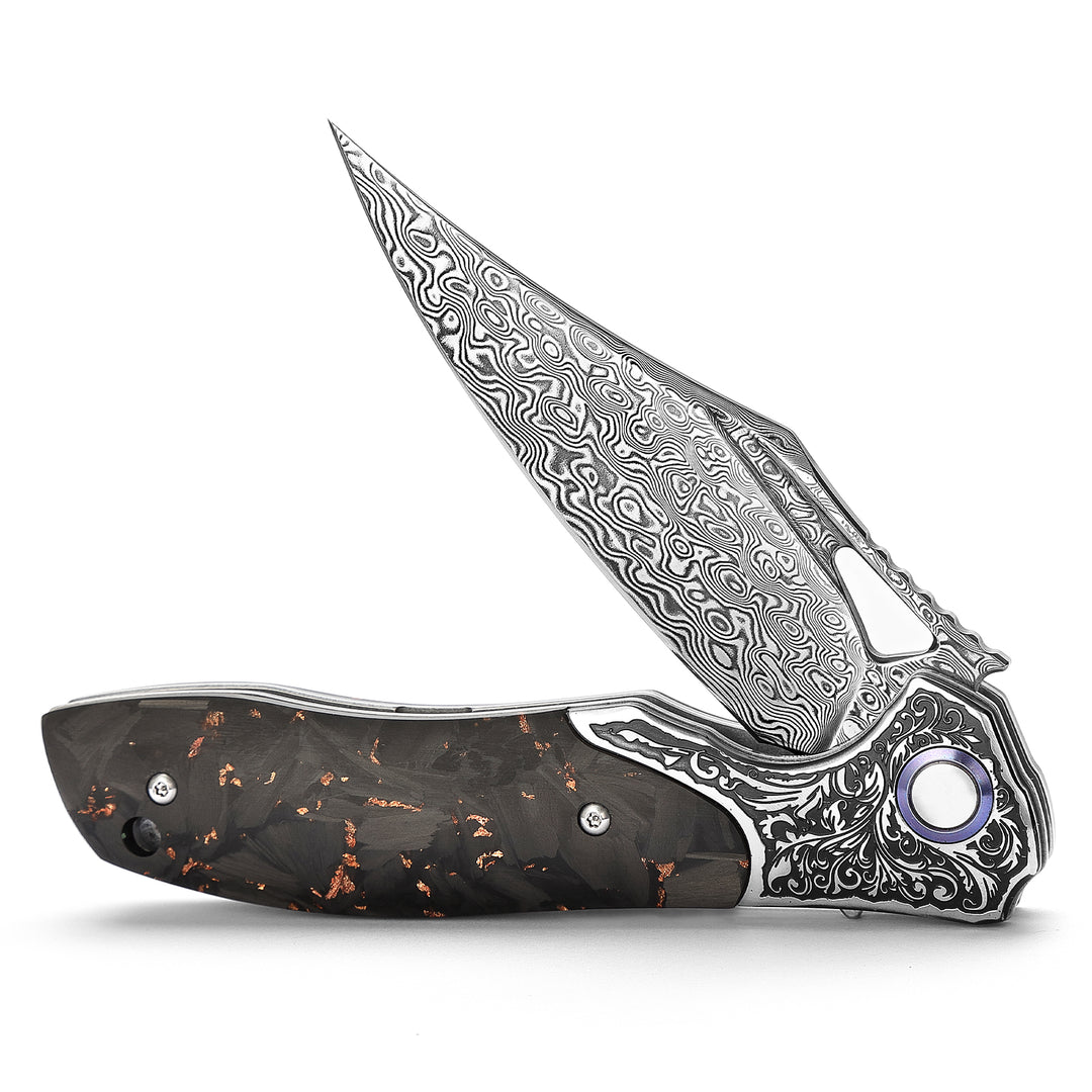 Utility Knife - Morpheus VG10 Damascus Pocket Knife with Carbon Fiber Handle - Shokunin USA