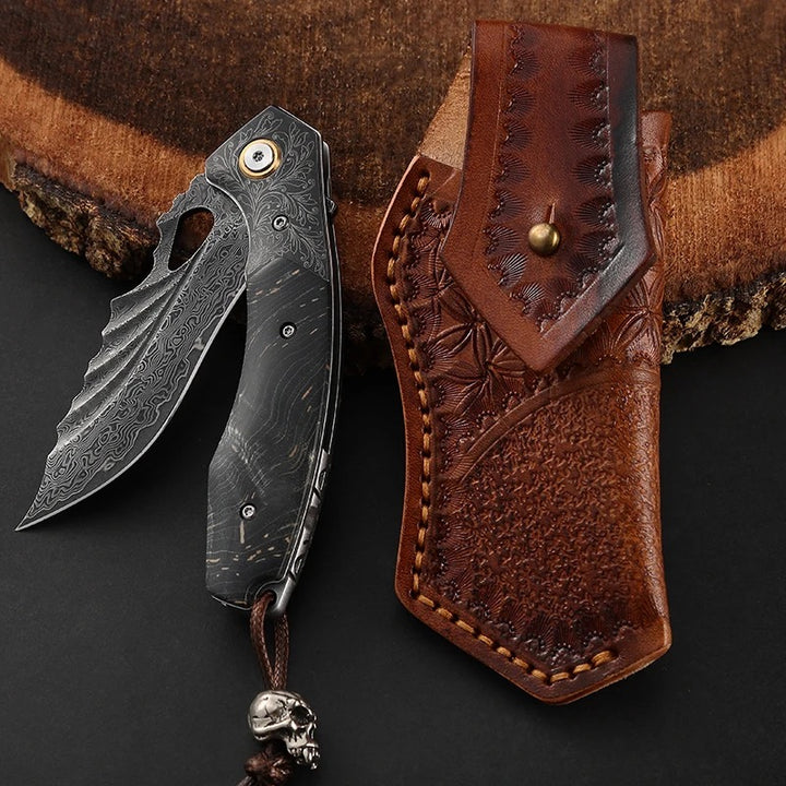 Pocket Knife - Condor VG10 Japanese Damascus Pocket Knife with Stained Maple Burl handle - Shokunin USA