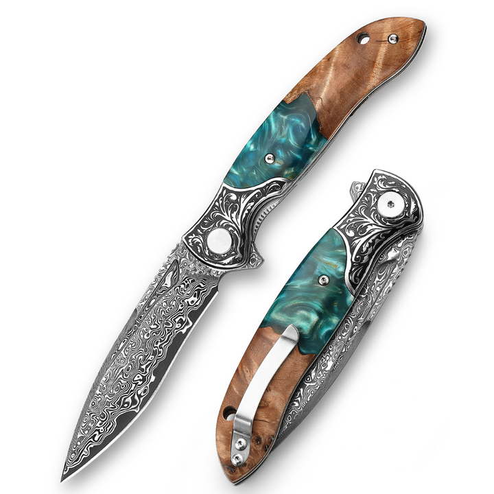 Cuchillo Bowie Enforcer Damascus con mango de hueso