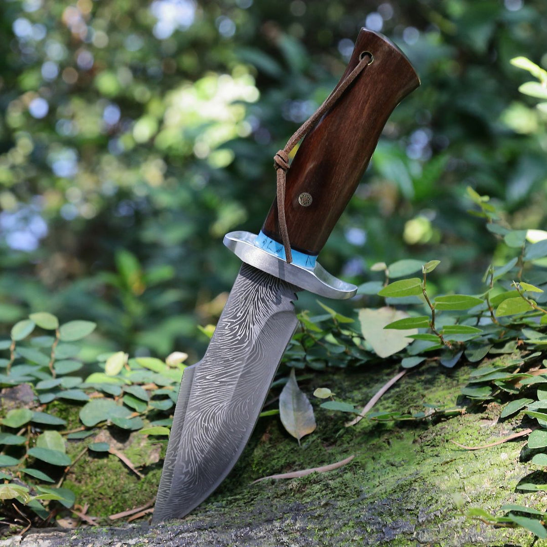 Damascus knife - Umbra Japanese Hunting Knife with VG-10 Damacus Blade and Walnut Wood Handle - Shokunin USA