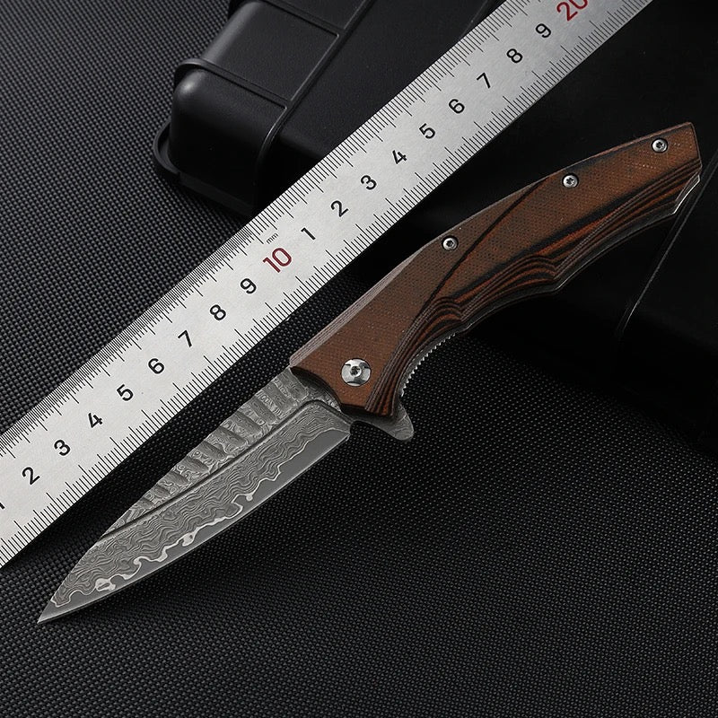 Flint Gentlemen's Damascus Pocket Knife with G10 Handle