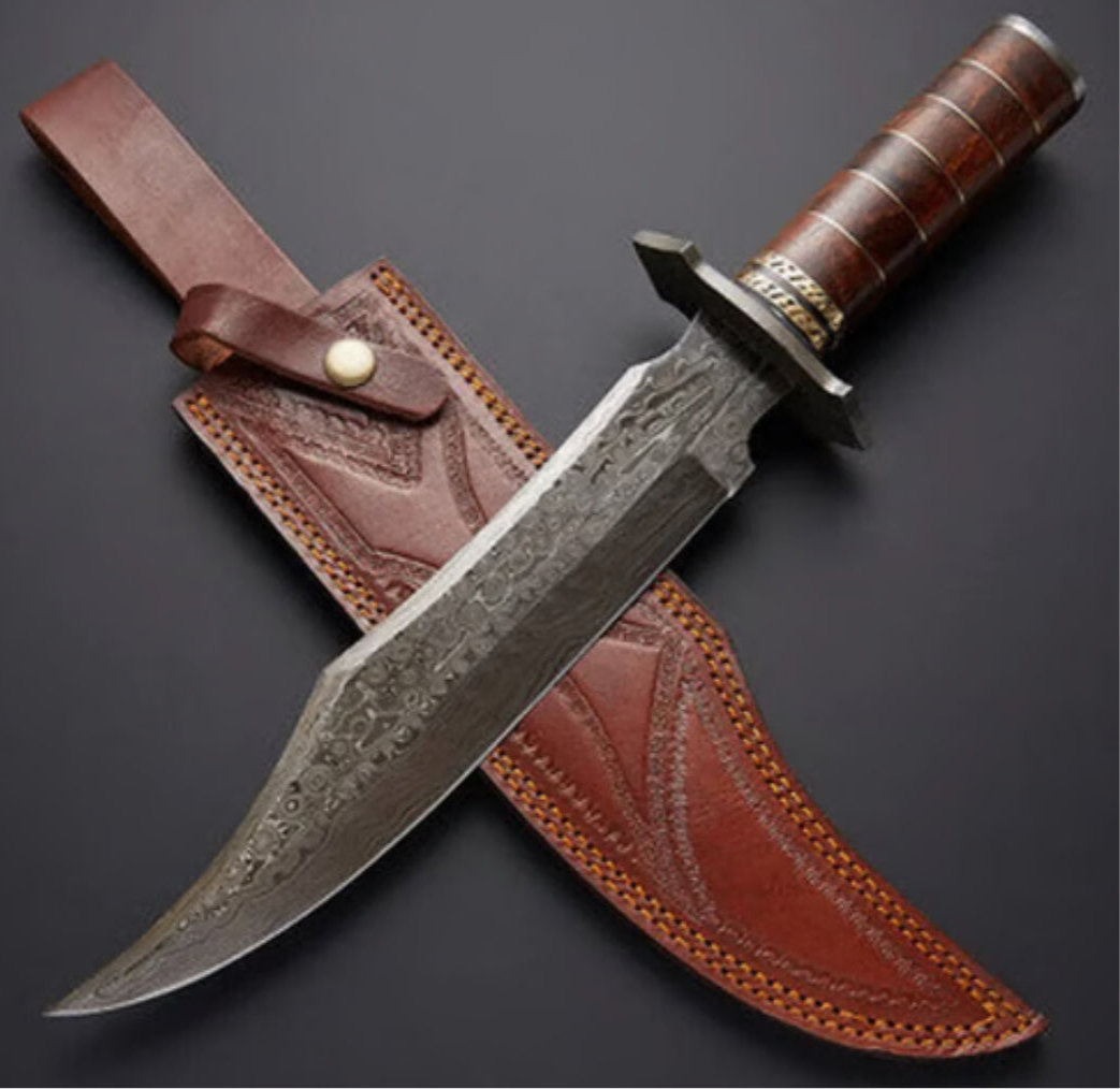 Bowie Knife - Blackiron Damascus Steel Bowie Knife with Rose Wood Handle & Sheath - Shokunin USA