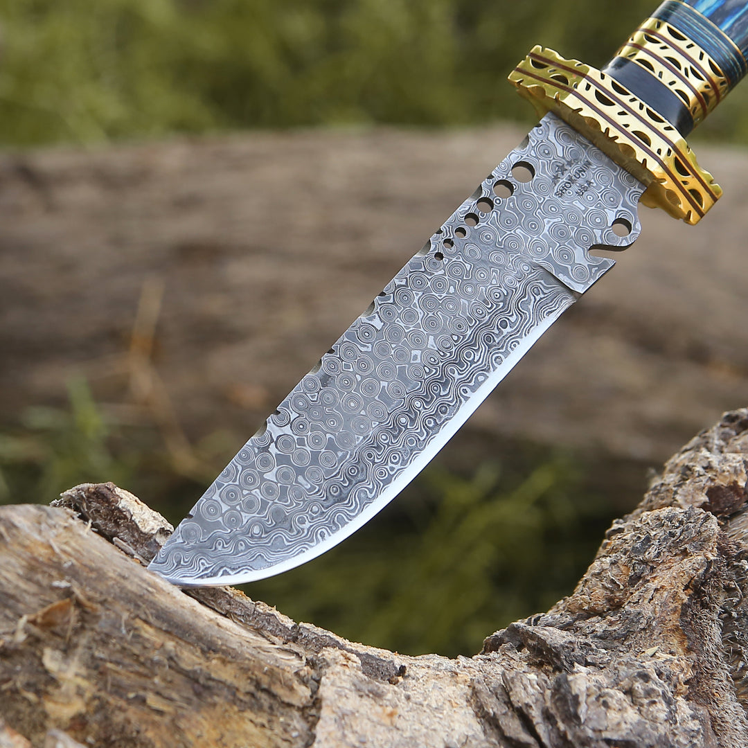 Bowie Knife - Shadowblade Damascus Steel Bowie Knife with Pakkawood Handle & Sheath - Shokunin USA