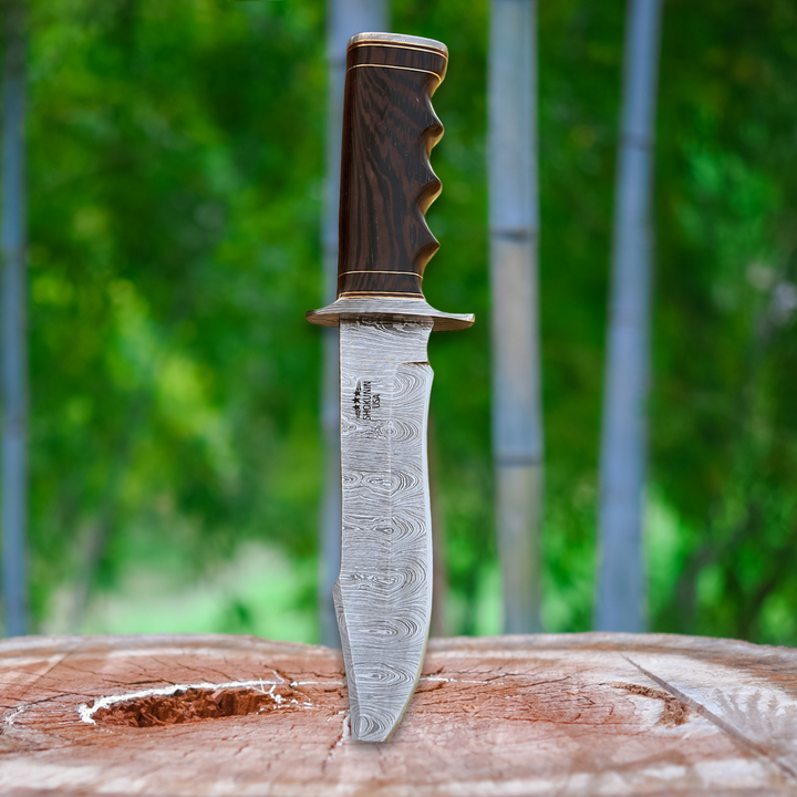 Thunderstrike Damascus Bowie Knife with Exotic Wenge Wood Handle