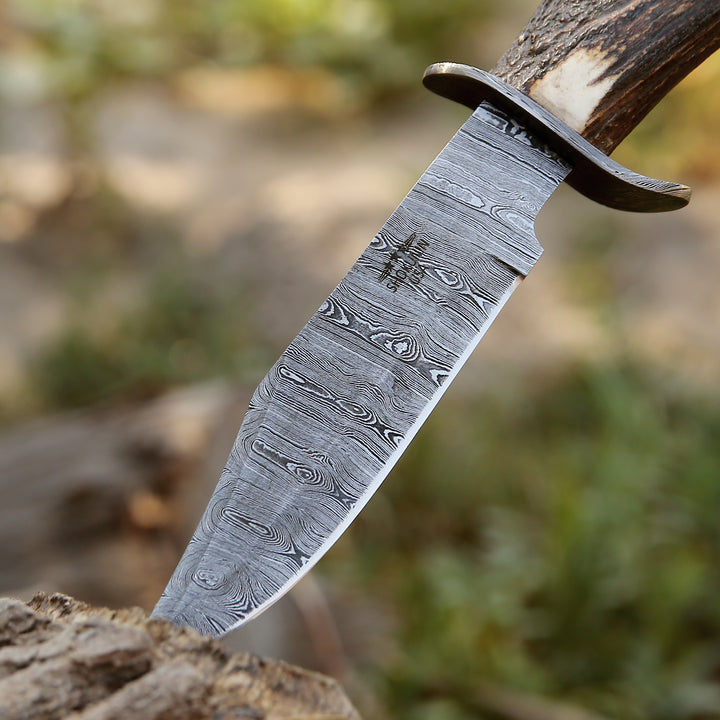 Wildfire Damascus Bowie Knife with Stag Horn Handle