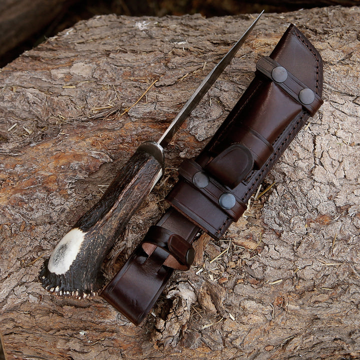 Wildfire Damascus Bowie Knife with Stag Horn Handle