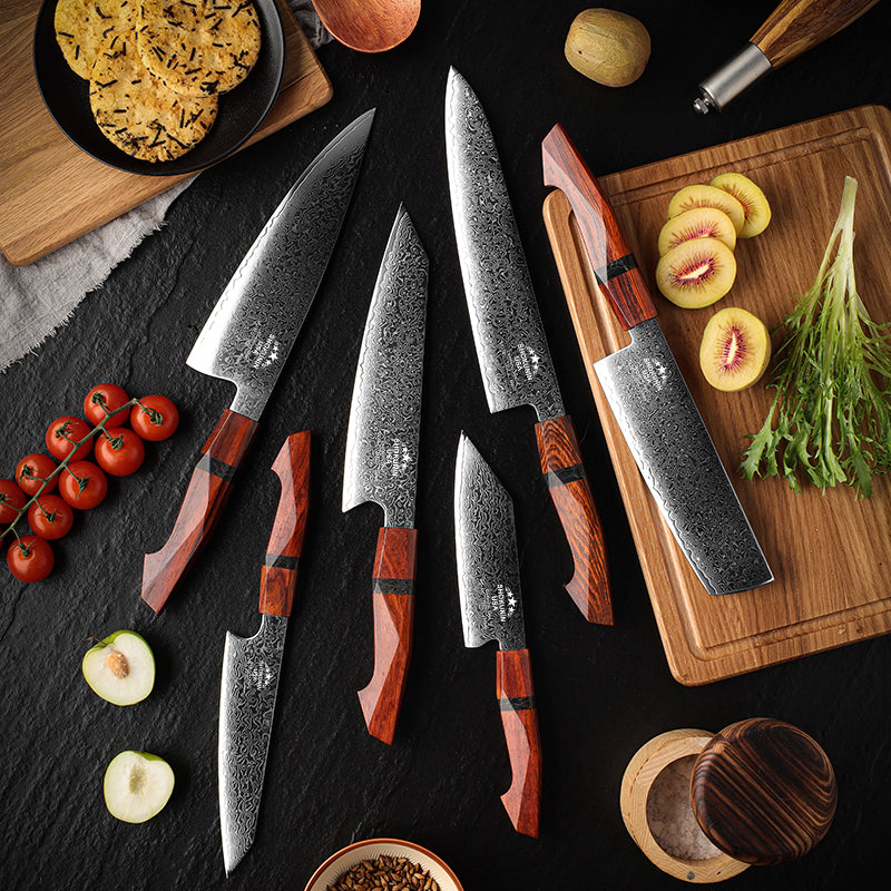 Infinity Japanese Pro Chef Knife Set with Exotic Sandal Wood & Resin Handle