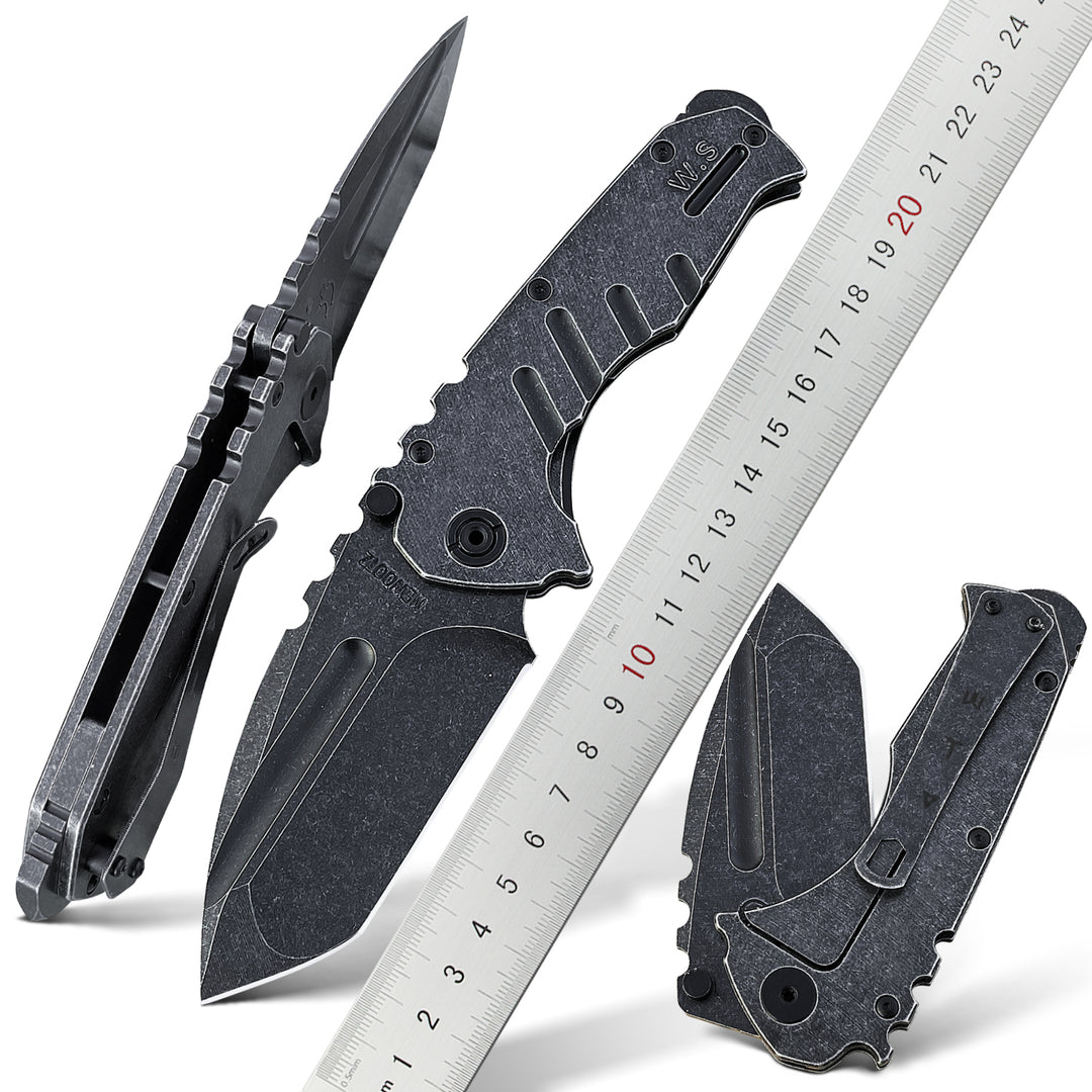 Damascus Knife - Triton Aus-8 Japanese Steel Tanto Pocket Knife with Clip - Shokunin USA