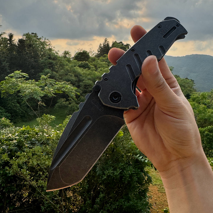 Damascus Knife - Triton Aus-8 Japanese Steel Tanto Pocket Knife with Clip - Shokunin USA