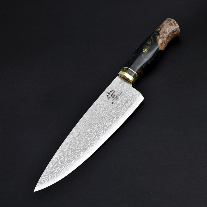 Chef Knife - Shinobi VG10 Handmade Damascus Chef Knife with Exotic Olive Wood Handle - Shokunin USA