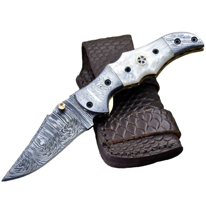 Utility Knife - Celtic Gentleman's Folding Knife with Pearl Handle and Knife Sharpener - Shokunin USA