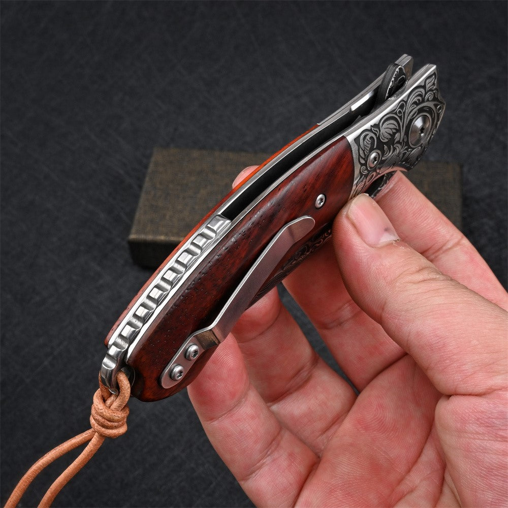 Multitool - Magnum Damascus Pocket Knife with Exotic Red Sandal Wood Handle - Shokunin USA