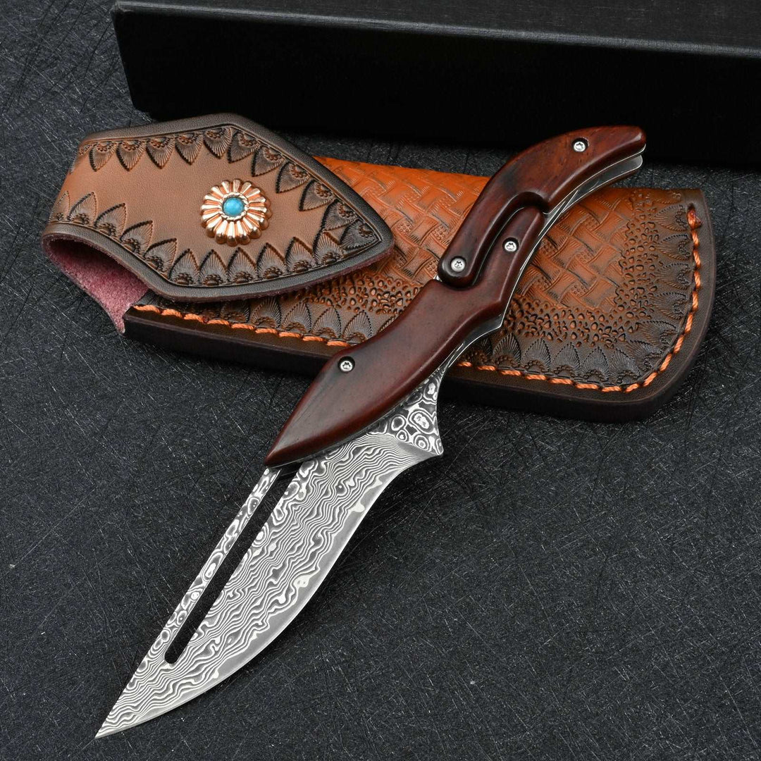 Multitool - Hera VG10 Slider Damascus Pocket Knife with Exotic Red Sandal Wood Handle - Shokunin USA
