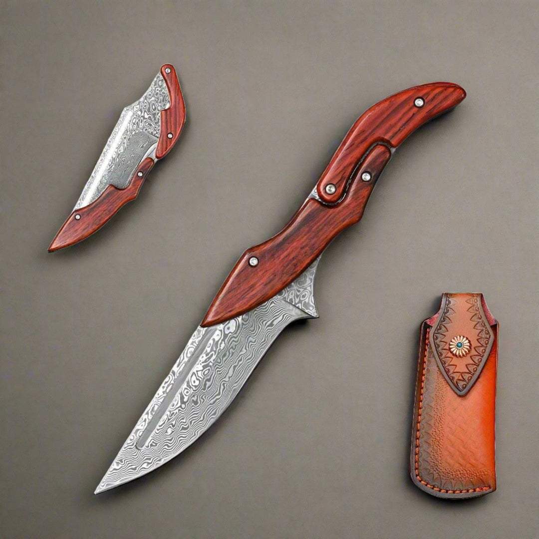 Multitool - Hera VG10 Slider Damascus Pocket Knife with Exotic Red Sandal Wood Handle - Shokunin USA