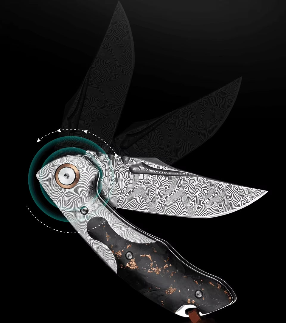 Damascus Knife - Kronos Gentleman's Damascus Pocket Knife with Damascus & Carbon Fiber Handle - Shokunin USA