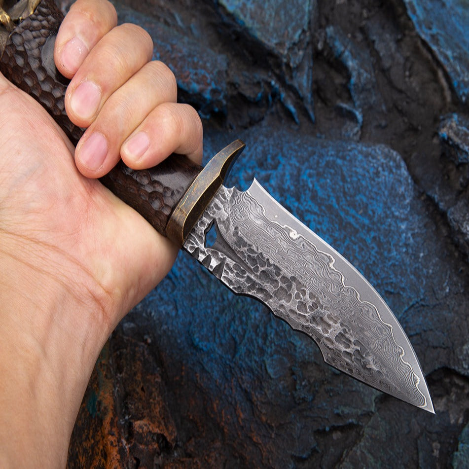 Skinning knives - Savage VG10 Damascus Hunting Knife with Exotic Ebony Wood Handle - Shokunin USA