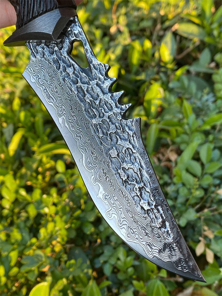 Damascus Knife - Chimera VG10 Damascus Hunting Knife with Exotic Ebony Wood Handle - Shokunin USA
