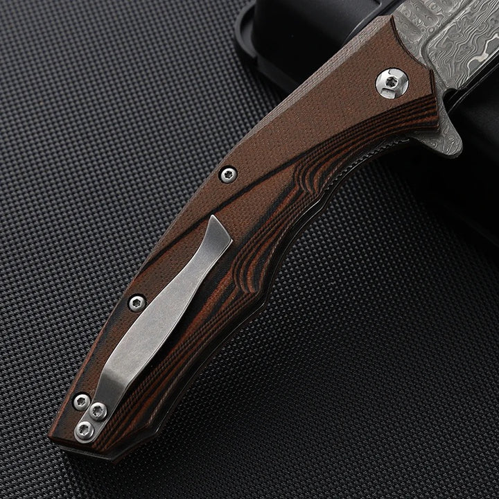 Flint Gentlemen's Damascus Pocket Knife with G10 Handle