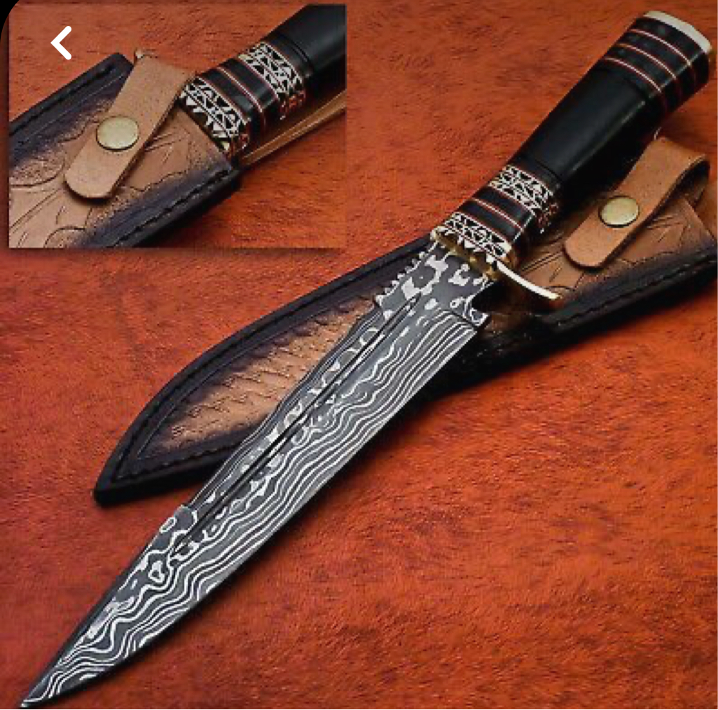 Bowie Knife - Niro Damascus Steel Bowie Knife with Micarta Handle & Sheath - Shokunin USA