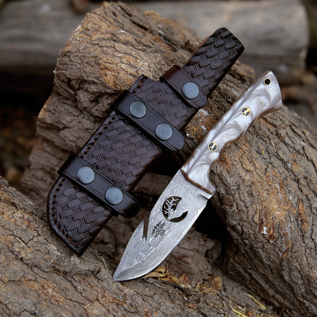 Fusion Gut Hook Knife with Mother of Pearl Handle