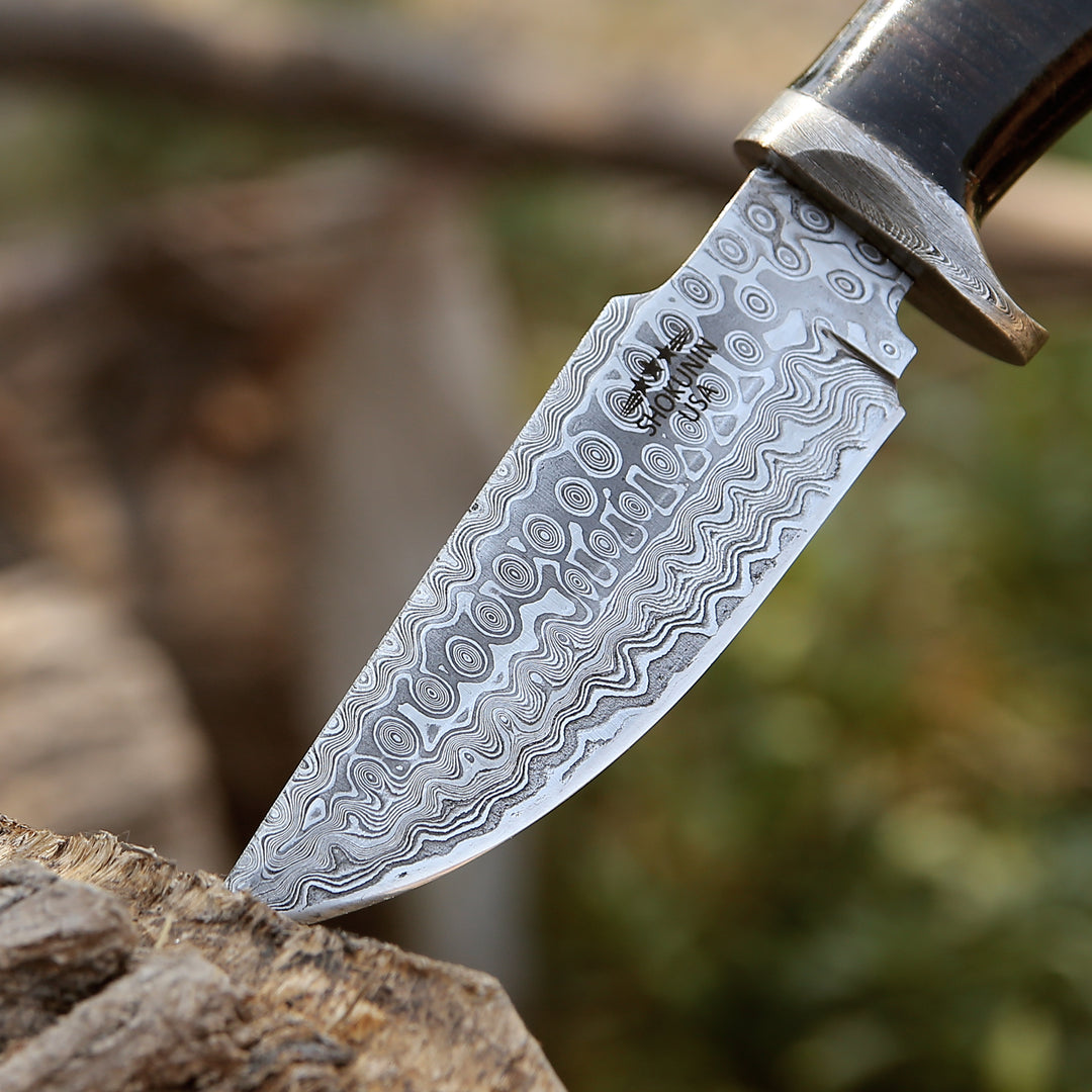 Dynasty Damascus Hunting Knife with Bone Handle