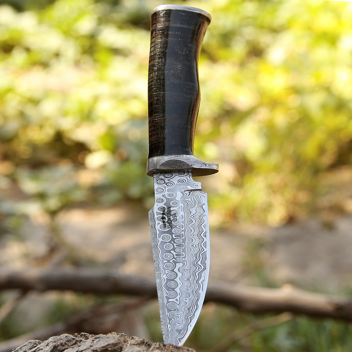 Dynasty Damascus Hunting Knife with Bone Handle