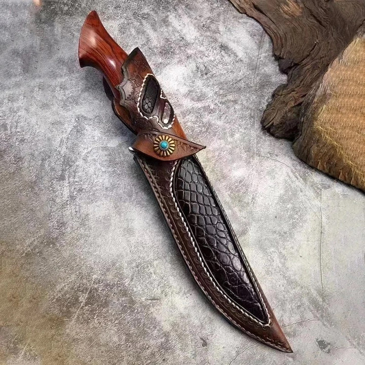 COLTELLO DA CACCIA DAMASCO, Coltello Bowie, Coltello fatto a mano personalizzato, Manico in osso di legno di rosa esotico, Bushcraft, Sopravvivenza, Full Tang - Personalizzato