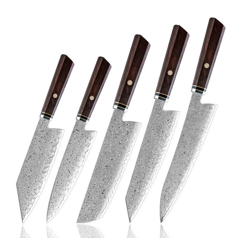 chef knife set - Granduer Japanese VG10 Damascus 5-Pc Chef Knife Set with Exotic Ebony Wood Handle & Sheath - Shokunin USA