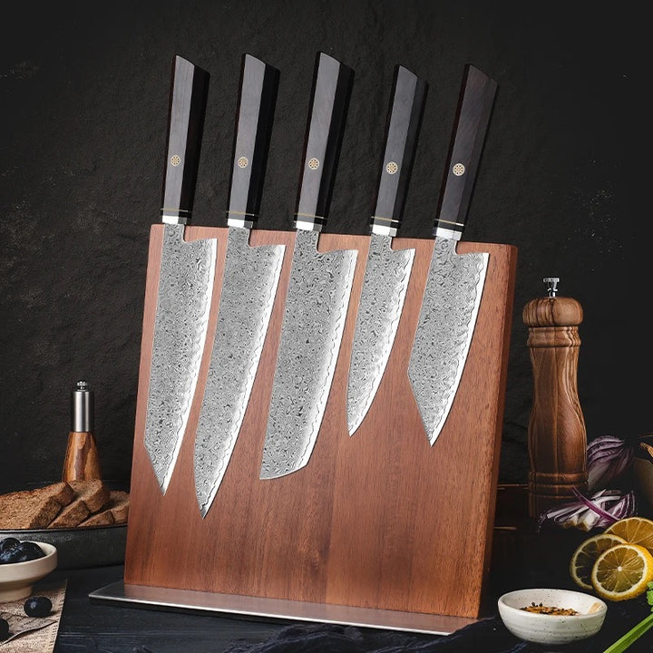 chef knife set - Granduer Japanese VG10 Damascus 5-Pc Chef Knife Set with Exotic Ebony Wood Handle & Sheath - Shokunin USA