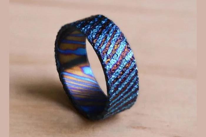 Titanium Damascus Wedding Band - Timascus Band - Shokunin USA